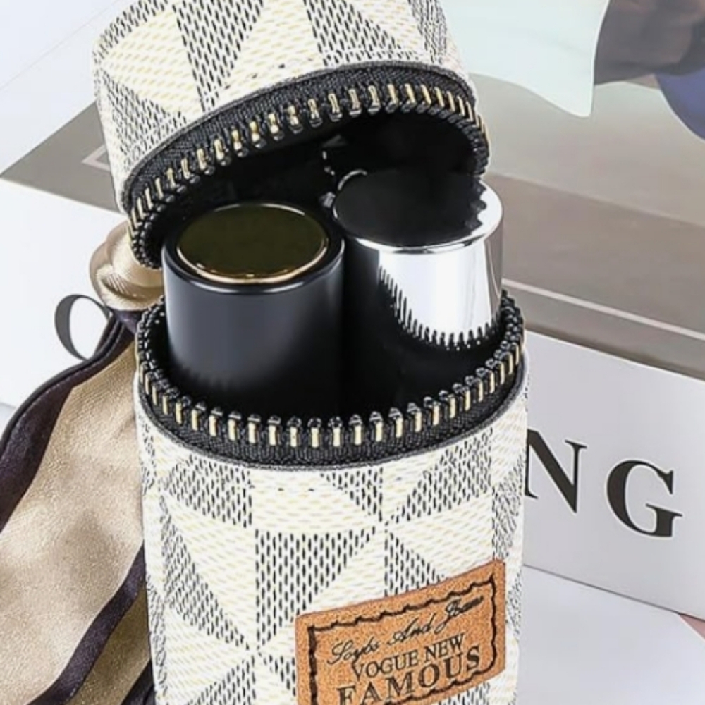 Checkered Travel Lipstick Case Keychain Charm Bag Accessory Clean Girl Essential - Picture 2 of 5